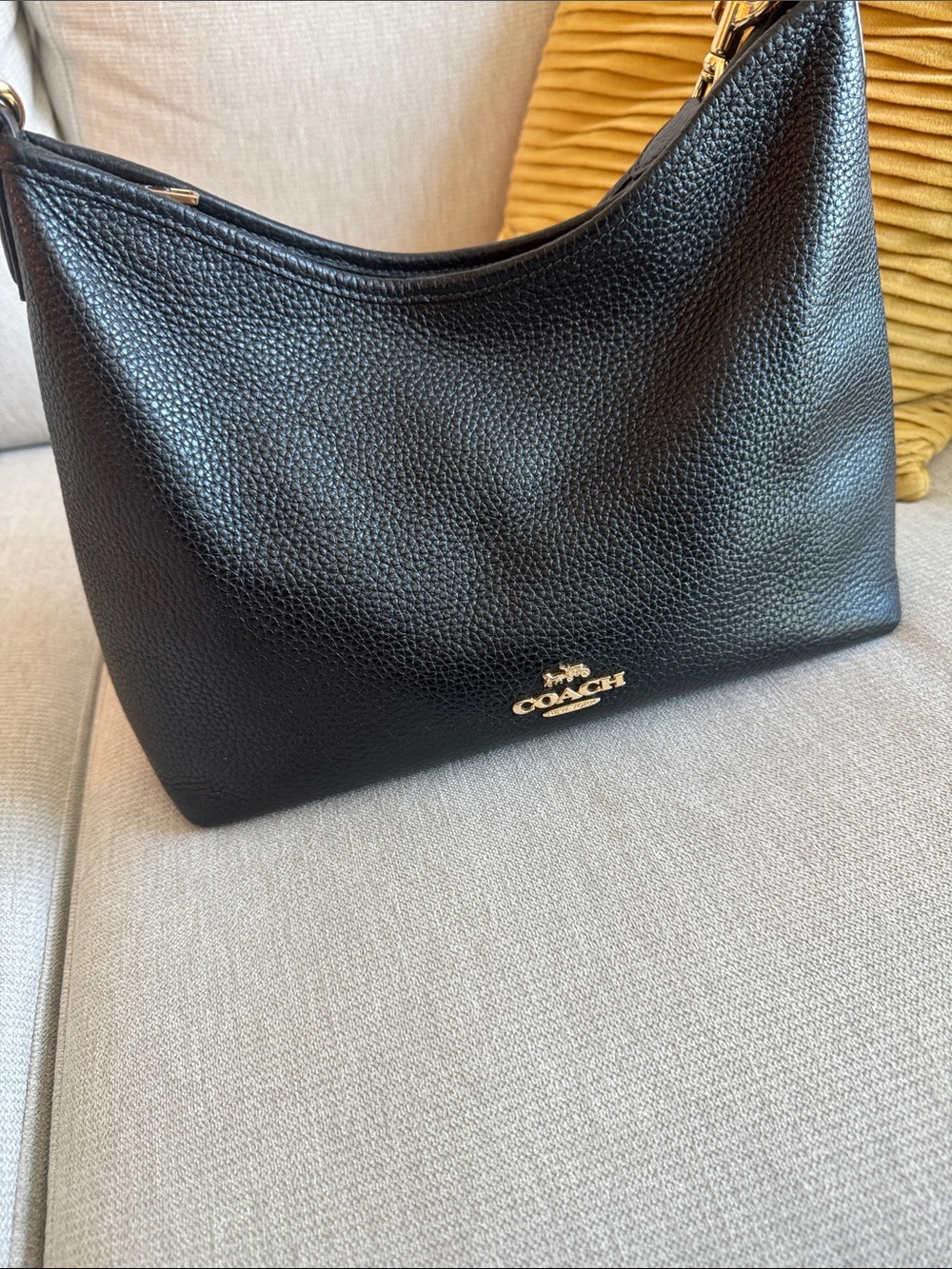 Coach Black Pebbled Leather Shoulder Hobo with Gold Hardware
